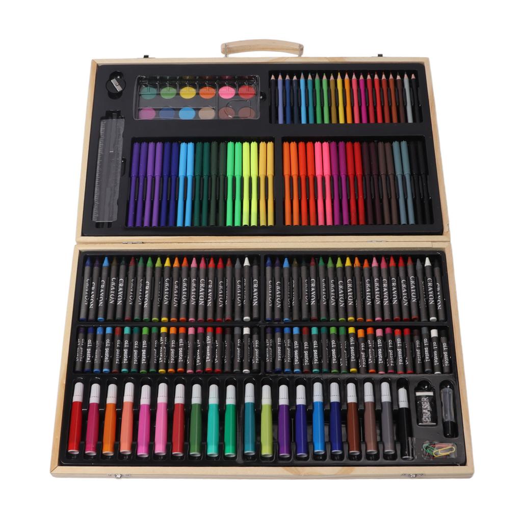Kids Drawing Kit Wood Box Packed Assorted Bright Colors Multi Purpose Wooden Art Set for Children