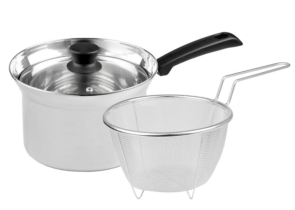 Кастрюля PEARL METAL One Hand, серебристая, 18 см, со стеклянной крышкой из нержавеющей стали и ситечком Verneige HB-4499