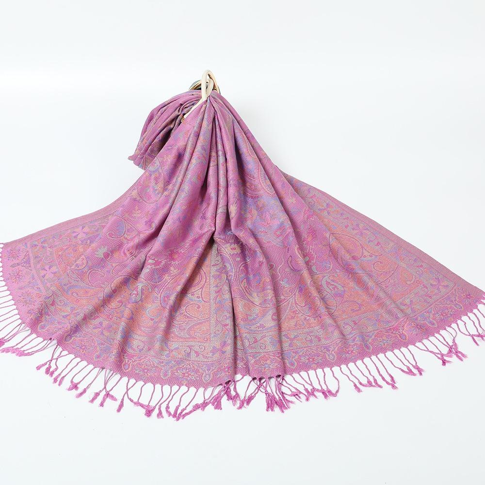 Ethnic Style Women Jacquard Scarf Cotton Print Long Wrap Shawl Casual Fringed Scarves