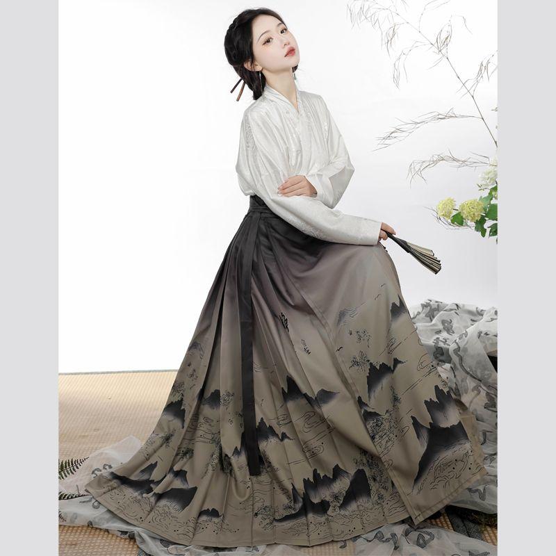 Улучшенная длинная юбка в стиле китайской династии Мин для женщин и взрослых, черная юбка с изображением лошадиной морды