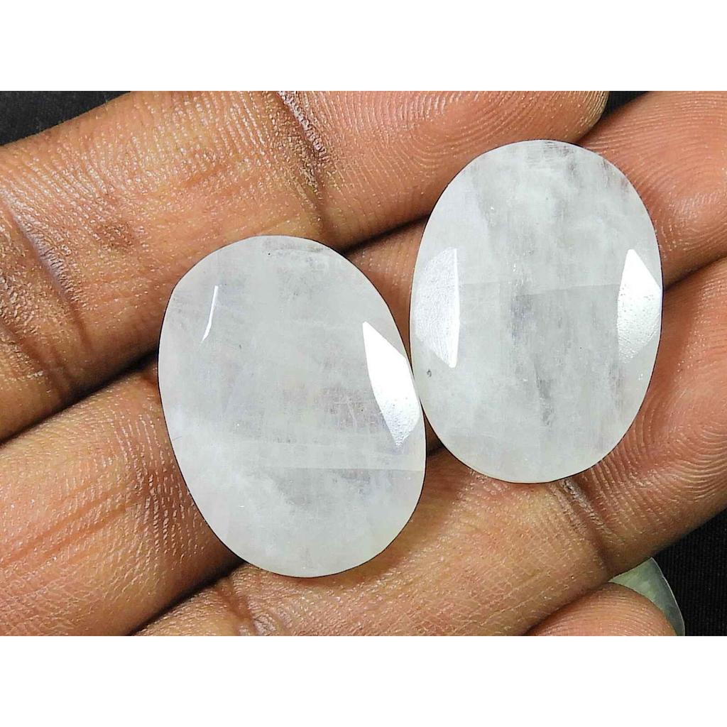 18X25MM Natural Rainbow Moonstone Oval Both Side Checker Gemstone 2Pcs Lot RML-1008