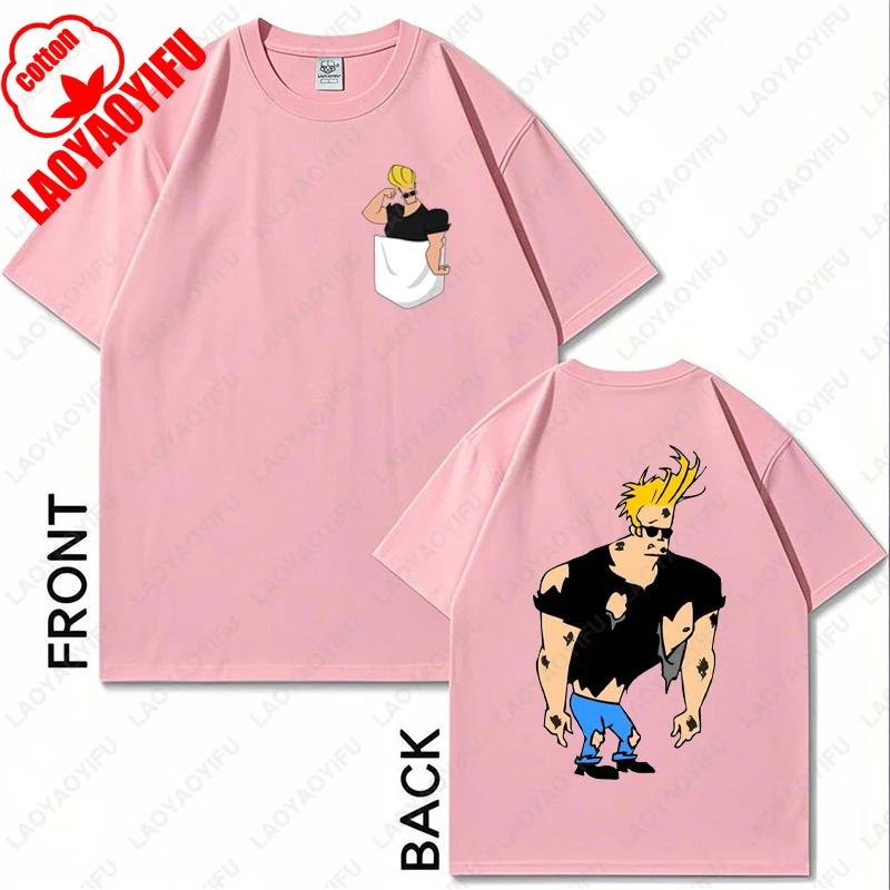 Винтажная футболка Johnny Bravo с мотоциклом 90-х, смешная, мультяшная, для мужчин, женщин, ретро, классическая, с ТВ-шоу, хипстерские, хлопковые топы, подарок