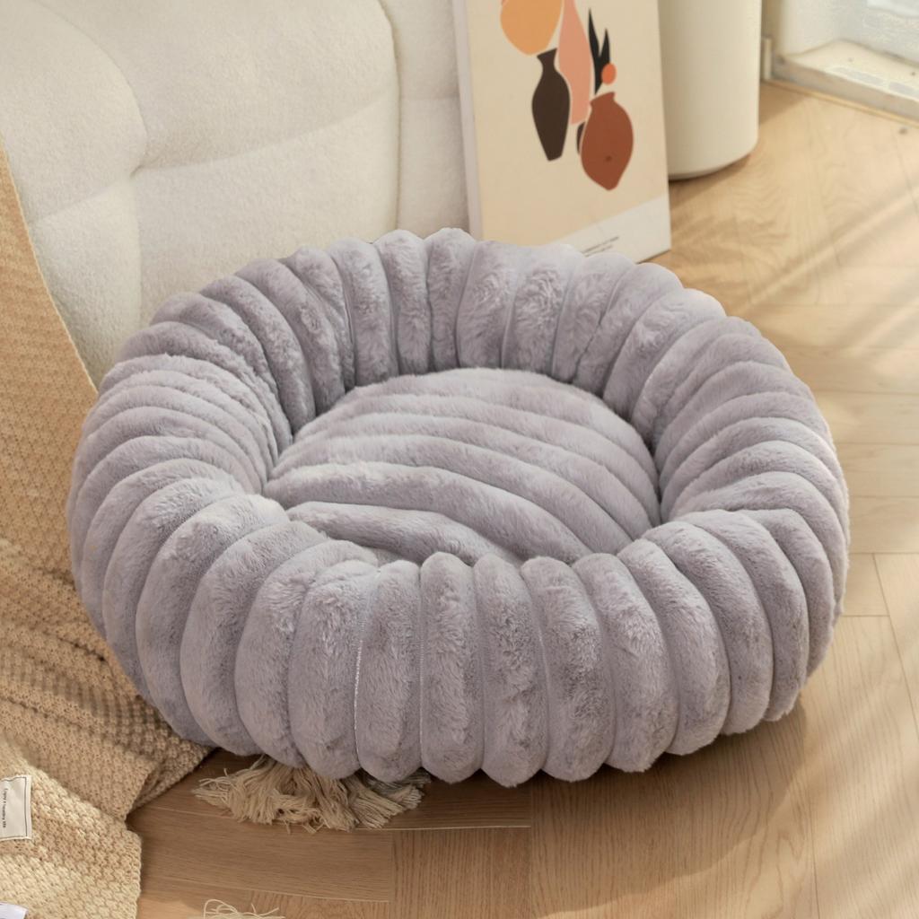New Pet Nest High Gram Straight Strip Rabbit Plush Pet Mat Long Hair Round Cat Nest Winter Warm Dog Bed Dog Kennel