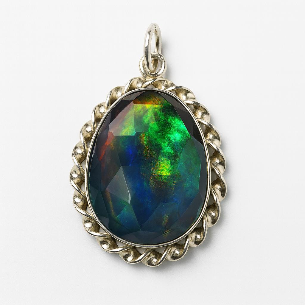 Opal Pendant 925 Sterling Silver 32.70 ct Aurora Fire Checker Oval October Birthday Birthstone