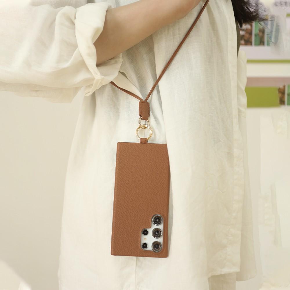 Lychee Grain Leather Case for Samsung Galaxy S26 Ultra S25 Edge S24 Plus S23 S22 S21 S20 FE Phone Cover with Crossbody Strap