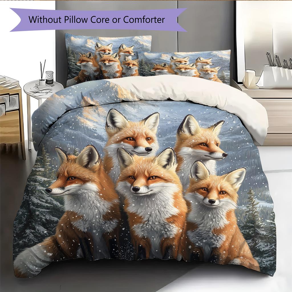 Fox Pattern Bedding Home Decoration Birthday Gift (1 * duvet cover + 2 * pillowcase, without core)