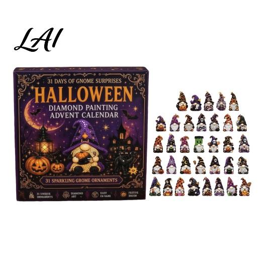Halloween Advent Calendar 31 Days of Gnome Rhinestone Painting Calendar DIY Decoration Crafts Kit Handmade Art Ornaments with Bead Tools for Holiday
