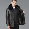 Men's Winter Sheepskin Leather Jacket with Detachable Liner and Real Fur Collar