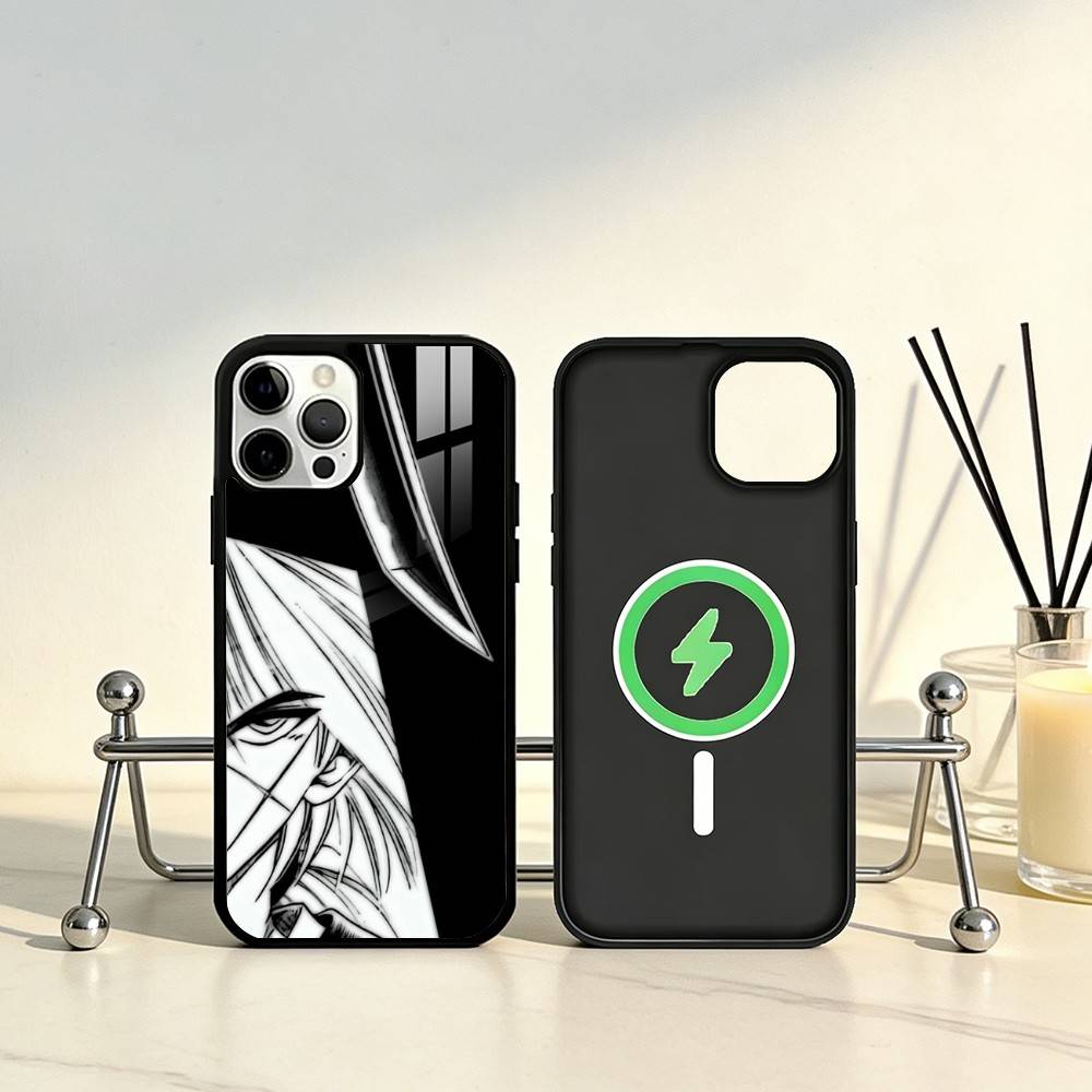 Чехол для телефона Аниме R-Бродяга Кэнсин Для iPhone 17, 16, 15, 14, 13, 12, 11 Plus, Pro Max Магнитный Для Magsafe Беспроводной Зарядки