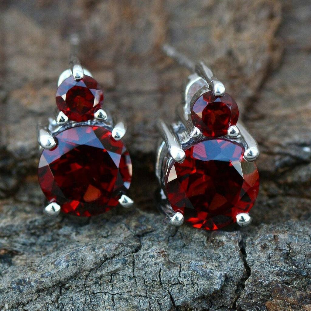 Серьги-гвоздики с красным гранатом,серьги из стерлингового серебра 925 пробы