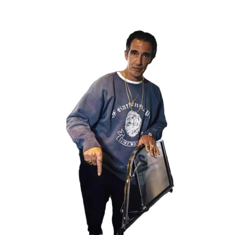 Толстовка Saint Michael XBAPE с потертостями Gorilla и принтом в виде трещин