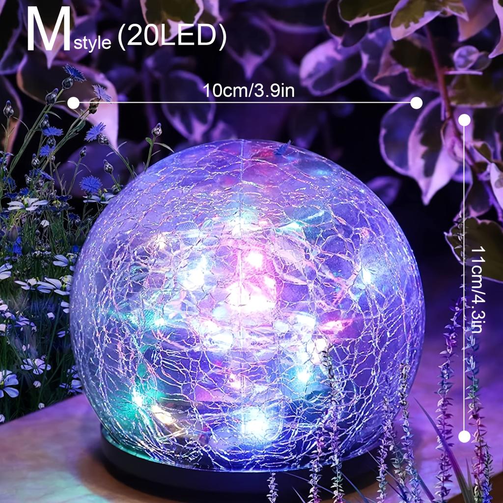 Solar Garden LED Glass Globe Lights, Cracked Glass Decorative Lights, Outdoor Waterproof, For Patio Lawn Gazebo Tabletop Holiday Event Decoration
