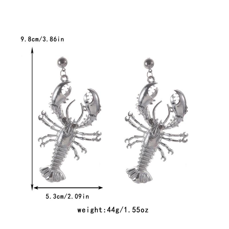 Gold Red Lobster Charm Earrings Zinc Alloy Stainless Steel Studs Women Beach Vacation Ocean Style Fashion Jewelry