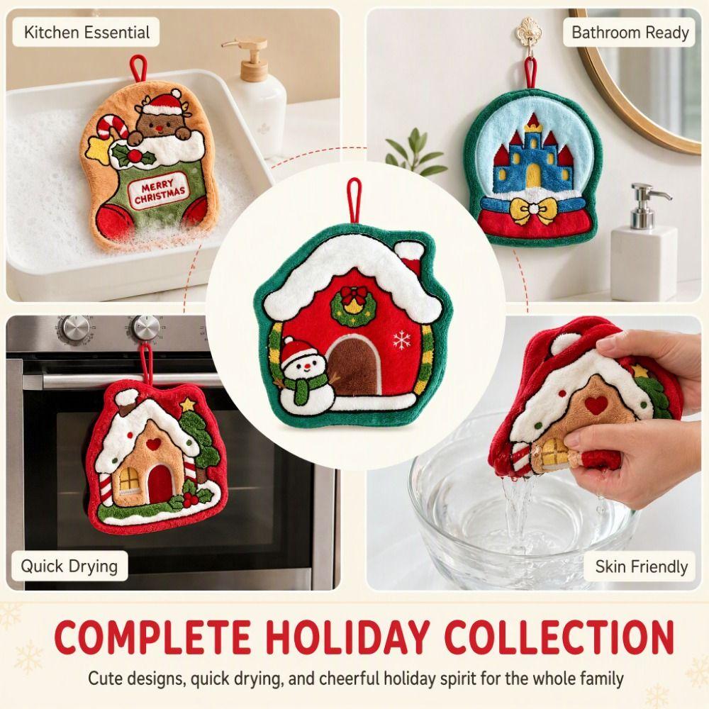 Quick-drying Christmas Tree Hand Towel Absorbent Santa Claus Handkerchief  Xmas Decor