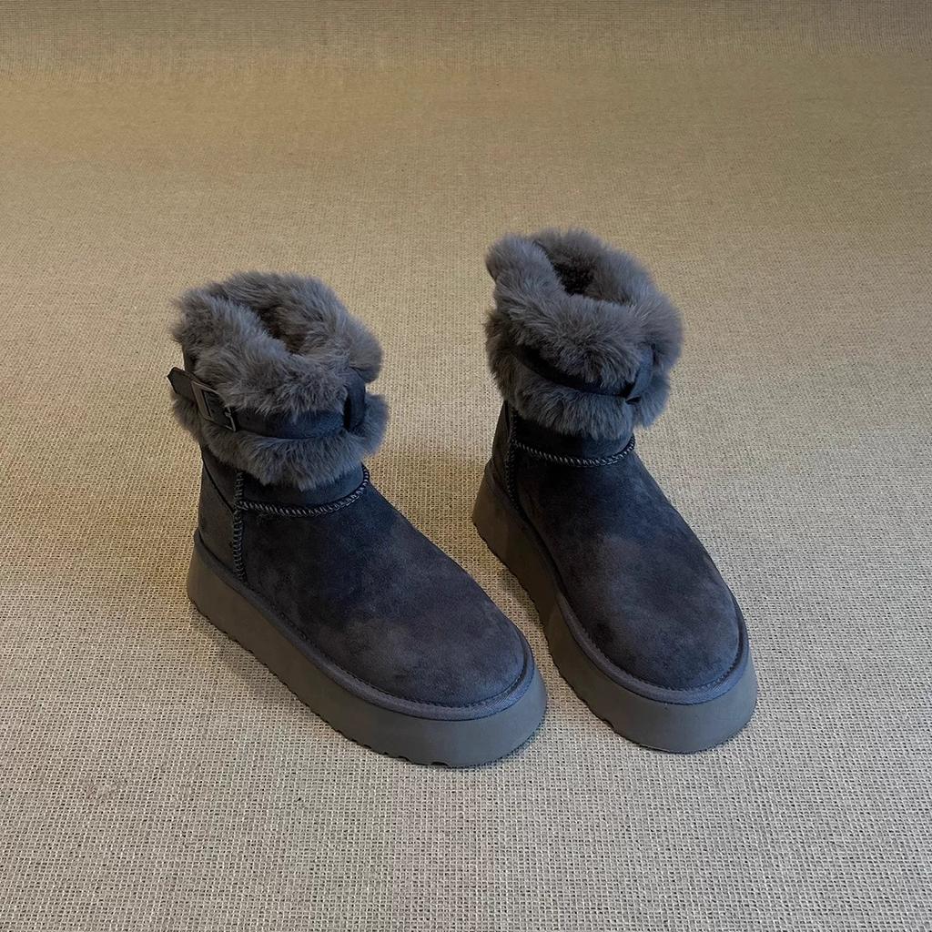 Comfortable Thick Sole Short Snow Boots Women Plush Warm Fashion Height Increasing Ankle Boots Casual Fuzzy Cotton Shoes