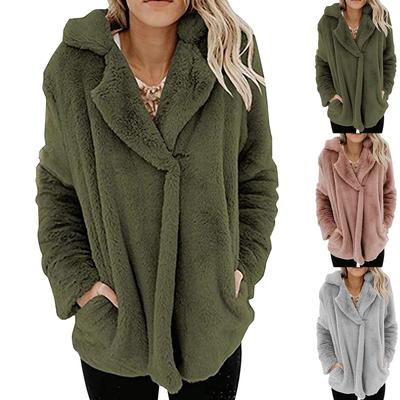 Женская свободная повседневная однотонная рубашка с длинными рукавами и карманами, двусторонний бархатный воротник, кардиган, куртка