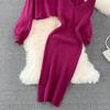 Women Autumn Winter O Neck Beaded High Waist Short Open Bellybutton Sweater Two Piece Knitted Tank Top Dress