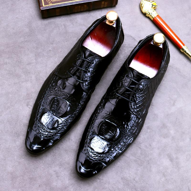 Модная мужская деловая обувь из натуральной кожи с крокодиловым узором, остроносая, мужская британская повседневная кожаная обувь большого размера 37-46