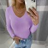 Женская мода повседневная осень-зима однотонный принт длинный рукав V-образный вырез свитера