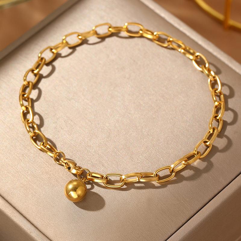 Stainless Steel Feather Pendant Bracelet for Women Men Punk Hip Hop Metal Ball Widen Chain Adjustable Hand Chain Fashion Zircon