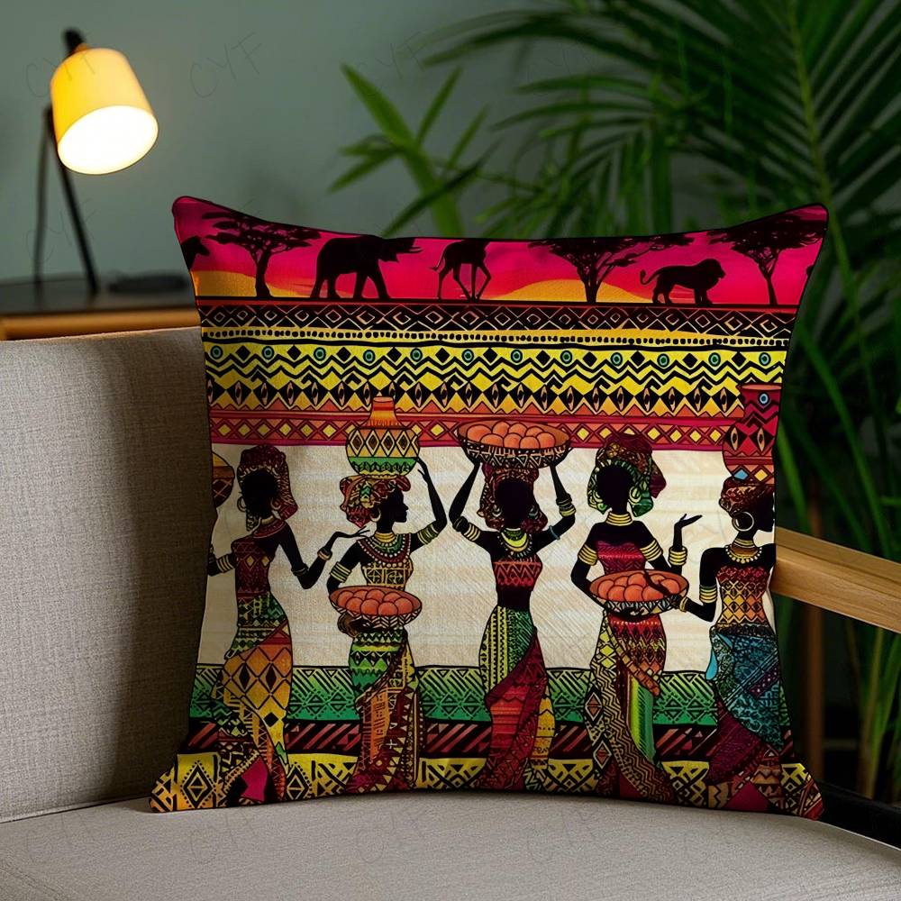 African Tribal Ethnic Style Theme Double-Sided Printed Pillow Cover Short Plush Suitable Living Rooms Sofas Throw Cushion Cover