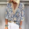 Женская рубашка-блузка Повседневные свободные рубашки с рукавами 3/4 и кружевной отделкой Топы с v-образным вырезом и принтом Топы с принтом Футболки Футболки