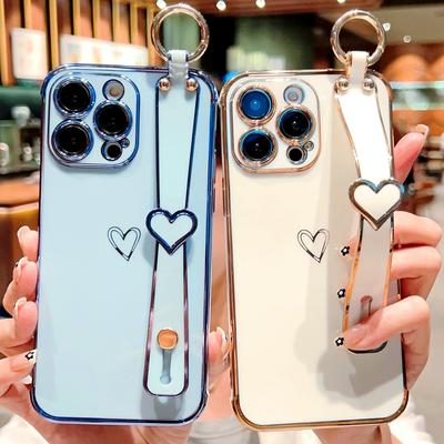 Мягкий чехол с ремешком в форме сердца для Iphone 14 13 12 11 Pro Max X Xs Xr Max 7 8 Plus, чехлы с ремешком на руку