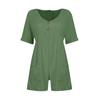 Women's Casual V-Neck Short Sleeve With Pockets Comfort Jumpsuit Shorts