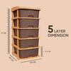 Plastic Modular Drawer Storage Chest Of Drawers Organizer Storage Box, Large Stomo Racks For Multipurpose Anti-slip Shoes Organizers | Brown | 5 Layer