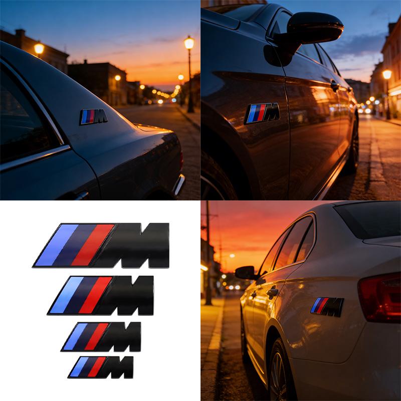 MLKK4 1PCS ABS Car Fender Side Emblem Rear Trunk Badge M Logo Sticker For BMW M M3 M5 M6 E46 E90 F30 G20 E36 E34 G20 G30 Accessories