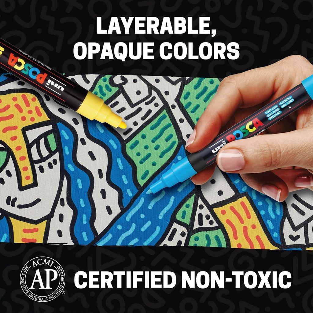 Posca Mitsubishi Pencil Тонкий Круглый 8 ШТ PC3M8C Водобазовый Маркер, Наконечник, Перо, Цвета,