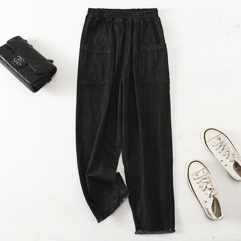 Женские джинсы больших размеров, повседневные гарлемские брюки с широкими необработанными краями