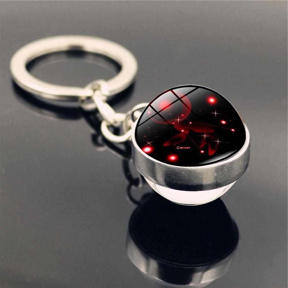 Key Chain Holder Glass Ball Scorpio Pendant Leo 12 Constellation Zodiac Keychain Key Rings Keychain