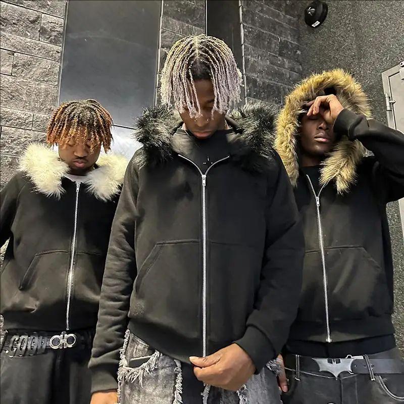 Ретро 2K Уличный Стиль Пушистая Толстовка с Капюшоном