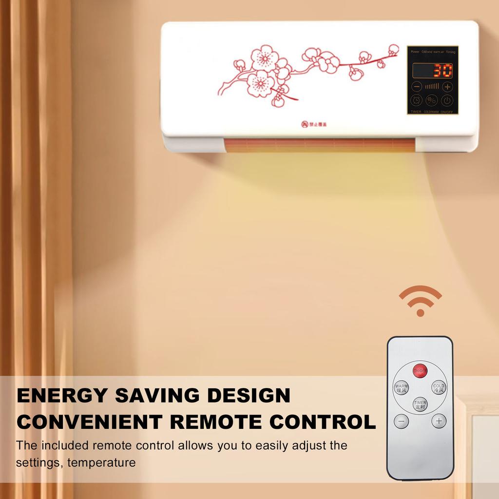 Wall Mounted Air Conditioner Portable Low Noise Electric Space Heater with Touch Display Remote Control Clothes Hanger