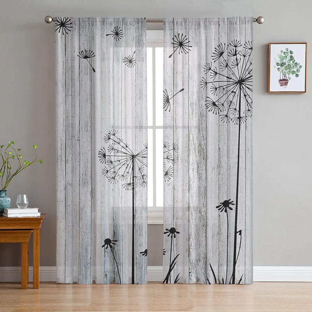 Dandelion Flowers Tulle Curtains for Living Room Drapes Window Sheer Modern Curtains for Bedroom Decor