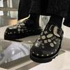 Women Slippers Platform Rivets Punk Rock Leather Mules Creative Metal Fittings Casual Party Shoes Female Outdoor Slides