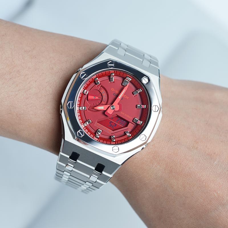 CASIO Unisex Liquid Crystal,Analog Dual Display Series 48.5mm Red Watch GA-2100-4A(Watch8--)