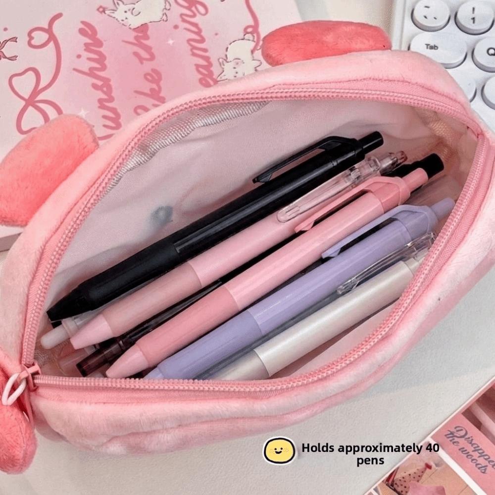 Kawaii Plush Little Pig Pencil Case Large-Capacity Stationery Pouch Rabbit Shape Pencil Bag Girls
