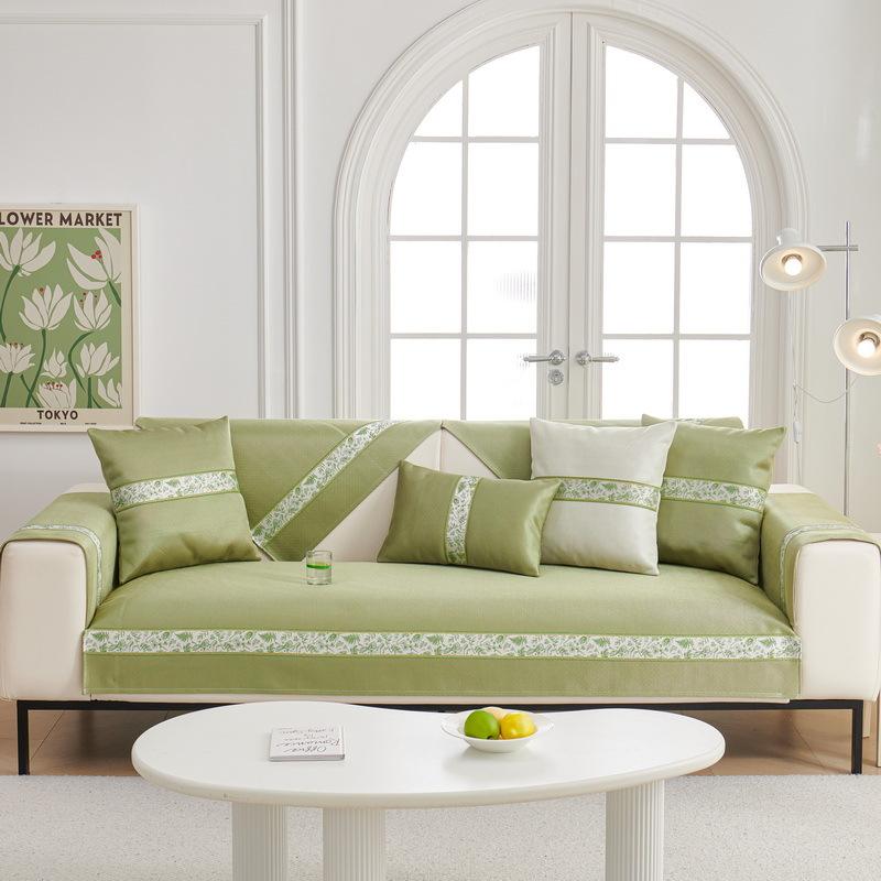 Sofa Cushion Summer Ice Silk Non-slip Sofa Cover Solid Color Embroidery Splicing Couch Covers Cooling Cool Feeling Sofa Cushion