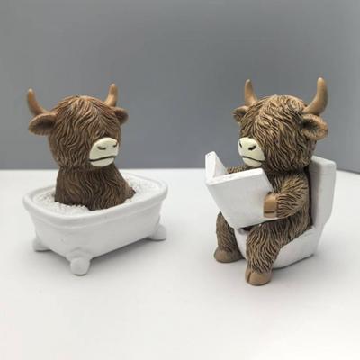 Милая фигурка горной коровы, статуэтка горной коровы из смолы для ванной/чтения, шотландское украшение с крупным рогатым скотом для дома, кухни, многоярусного подноса, настольного декора