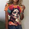 Women Skull Print T-Shirt For Print Harajuku Short Sleeve Tops Autumn O Neck Oversized Sweater Female Casual Clothes