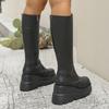 Fashion Black Platform Wedge Knee High Boots Women Fashion Zipper Thick Bottom Long Boots Woman Autumn Winter PU Leather Botas De Mujer