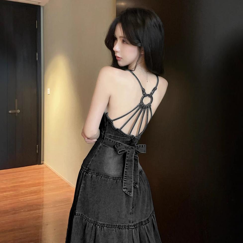 Женская одежда в стиле Гонконга Spice Girls джинсовое платье с открытой спиной и подтяжками на талии