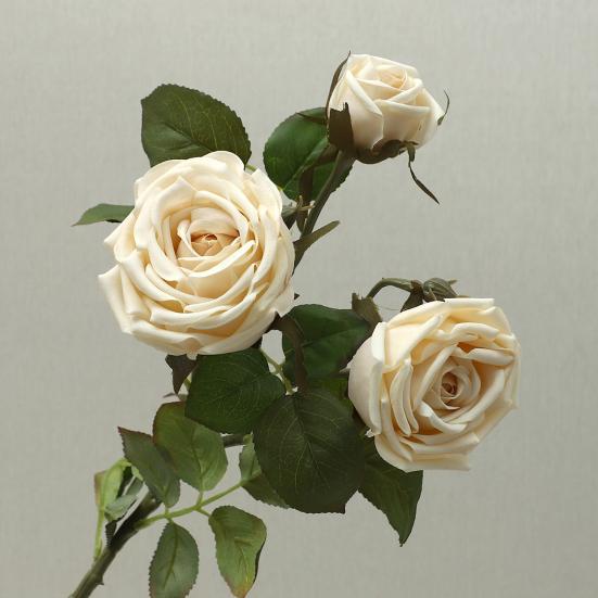 Букет из 3 веток искусственных цветов с 2 цветущими головками и 1 бутоном, роза с эффектом настоящего прикосновения, ветка для свадебного декора, домашнего офиса, стола