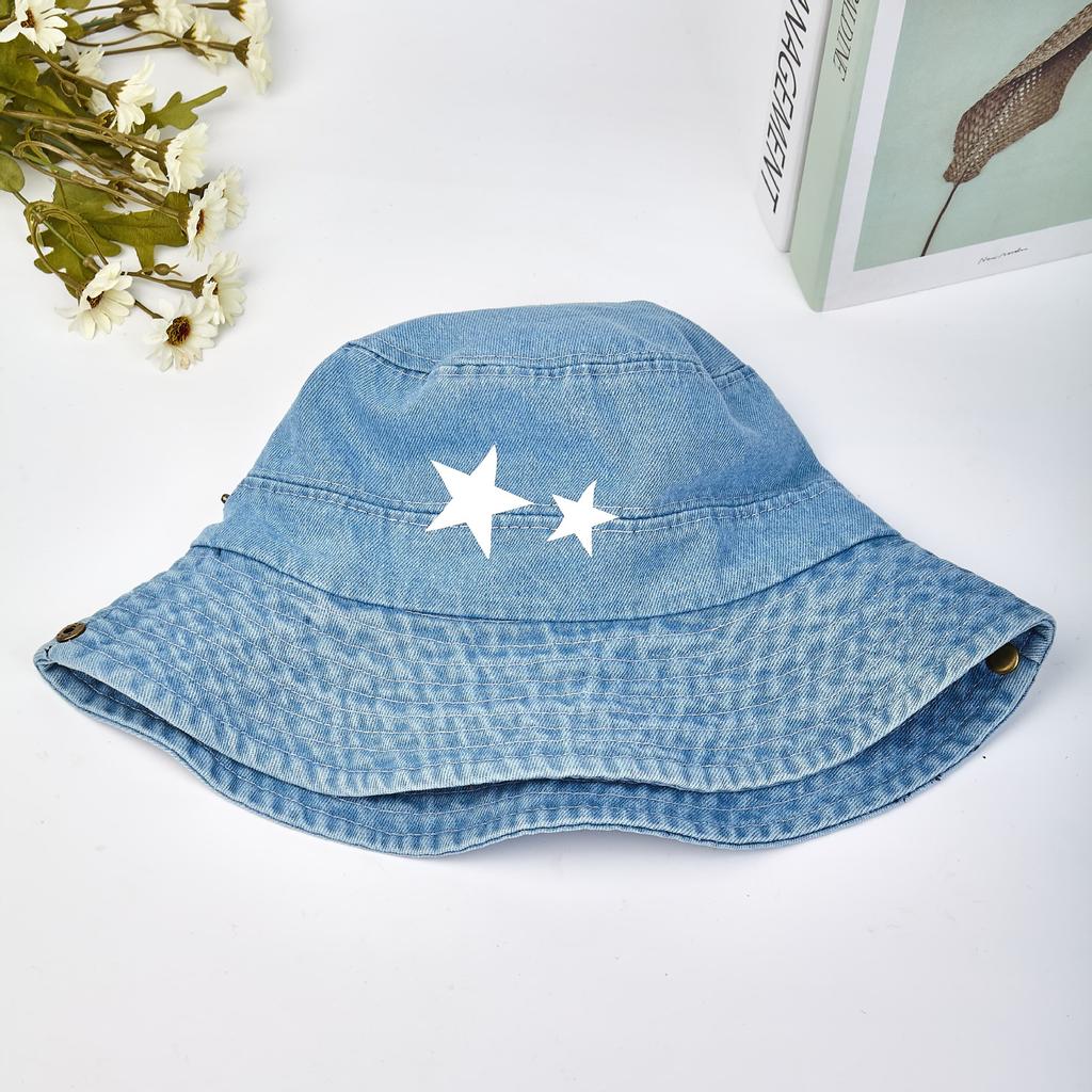 Bucket hat denim sunscreen sunshade spring summer western cowboy hat star camping outdoor sub-eaves hiking hat women