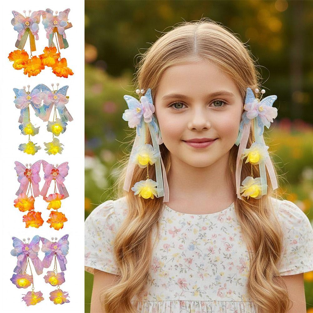 2pcs/set Extra Large Tassel Hair Clip Silk Butterfly Hairclips Children's Use
