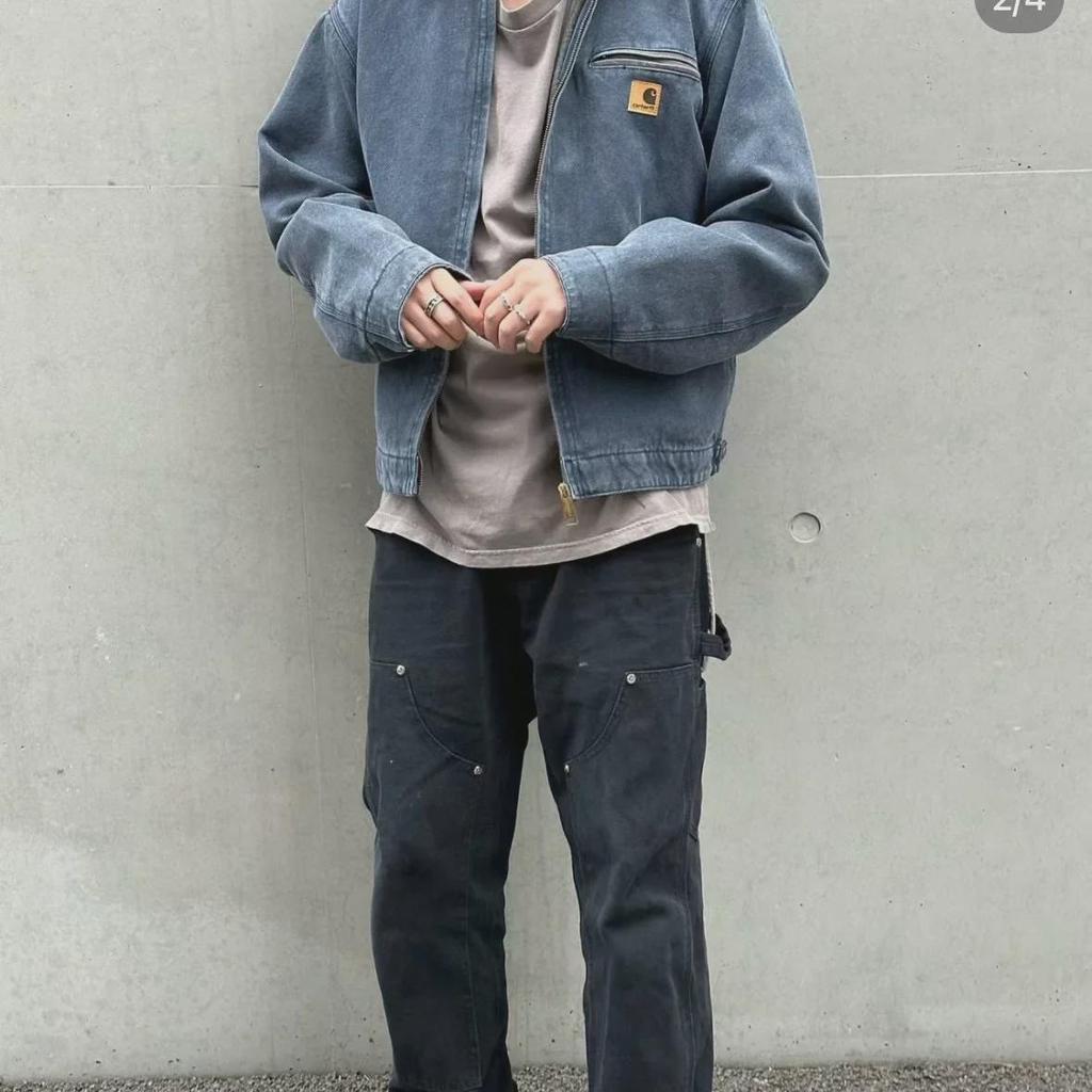 Винтажная потертая парусиновая куртка J97 - унисекс с застежкой-молнией, бывшая в употреблении