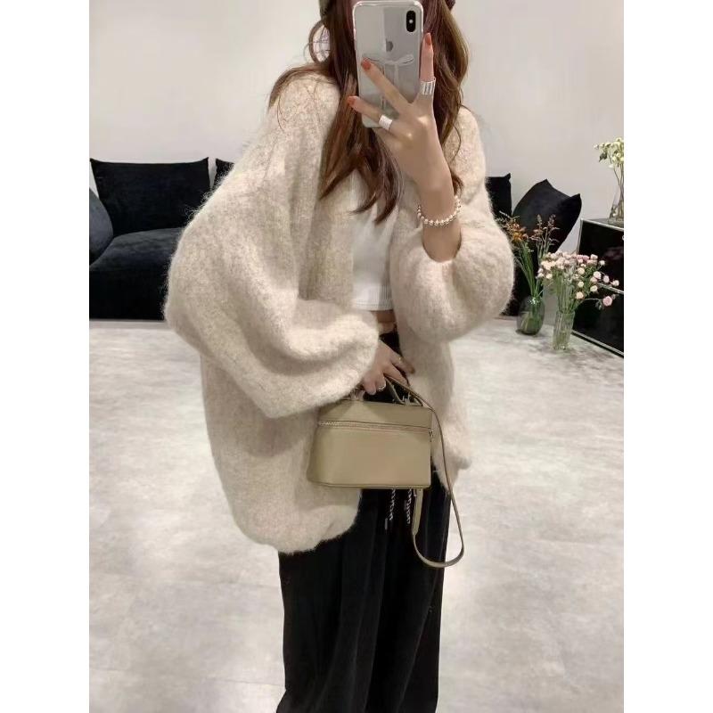 Корейский большой ленивый стиль кофейного цвета свитер вязаный свободный кардиган женская осенне-зимняя верхняя одежда тонкое пальто