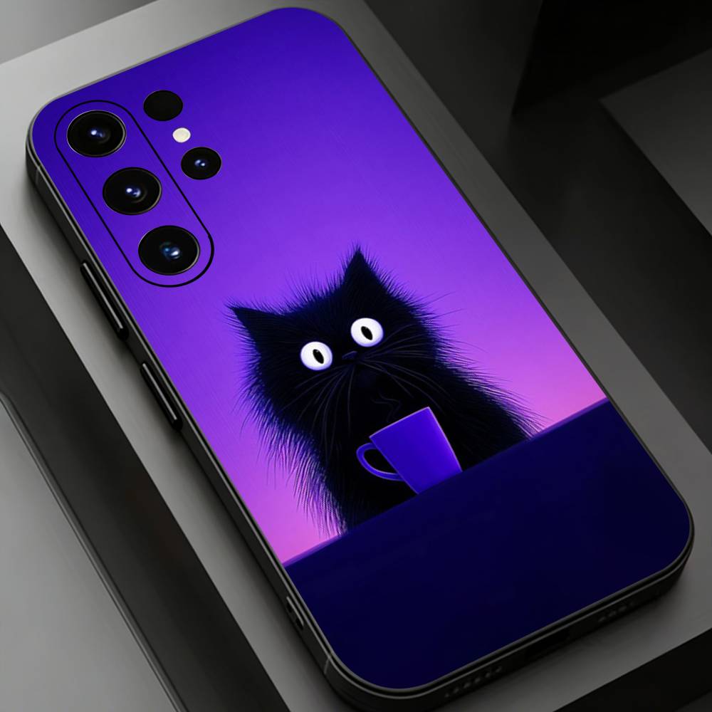 Black Cat Phone case for Samsung Galaxy S24,25,26,23 22,21,S20 Plus Ultra FE soft fundas cases